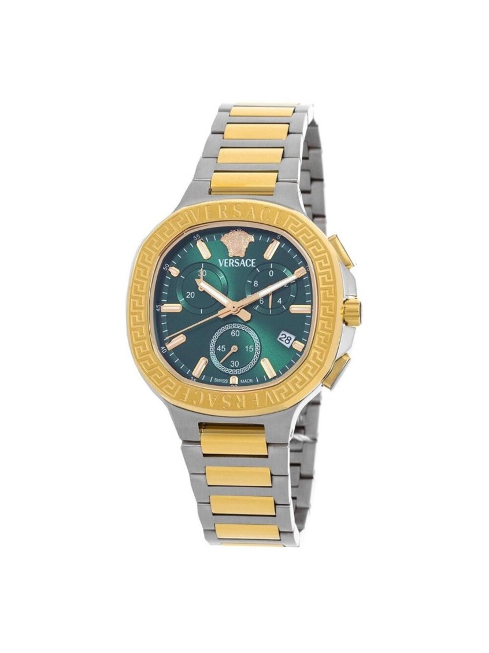 NWT Versace V-Chrono Square Chronograph Quartz Green Dial Watch
